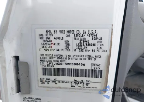 1997 Ford F-350 Xl из США, поврежденный, VIN 1FTJW36F8VEB00406